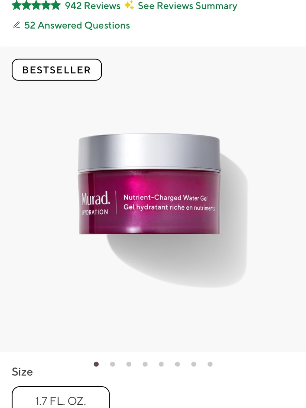 BNIB by Murad Hydration Nutrient-Charged Water Gel — Magenta Jar with Silver Lid